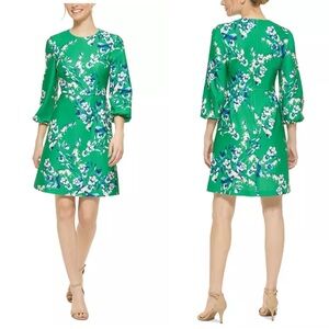 Eliza J Kelly Green Floral Womens Long-Sleeve Printed‎ A-Line Dress 12 NEW *FLAW